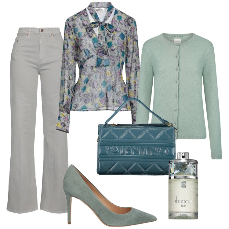 Outfit donna - Colori alternativi in inverno. Stile Romantica per Tutti i giorni. Abbinamento con top, pantaloni, décolleté, profumi, borse a spalla, cardigans.