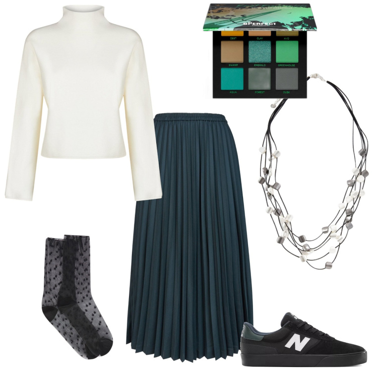 Outfit donna - Natale in famiglia. Stile Preppy per Tutti i giorni. Abbinamento con ombretti, sneakers, minigonne, cardigans, collane, calzini.
