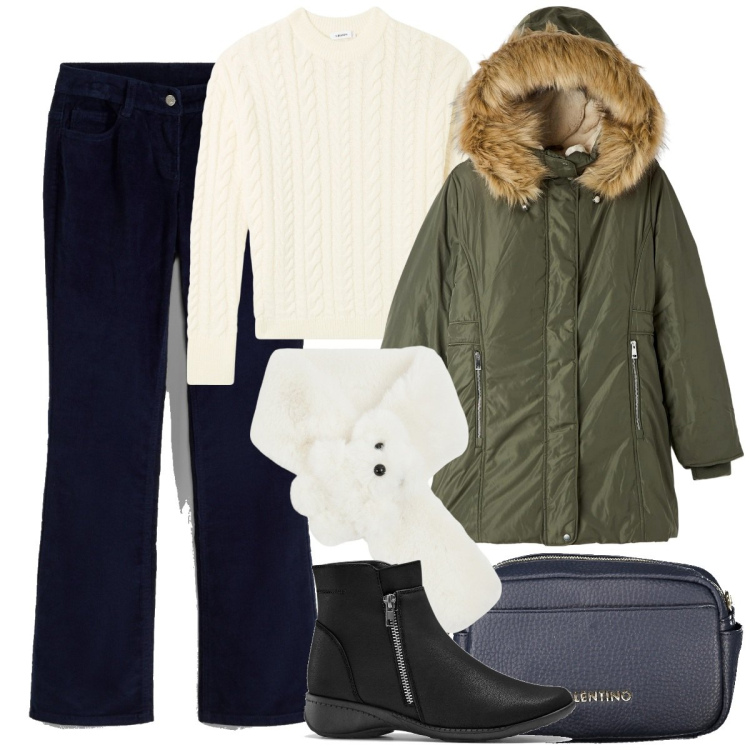 Outfit donna - Total look #2026061. Stile Urban per Tutti i giorni. Abbinamento con pantaloni, stivaletti, parka, maglieria, sciarpe, borse a tracolla.