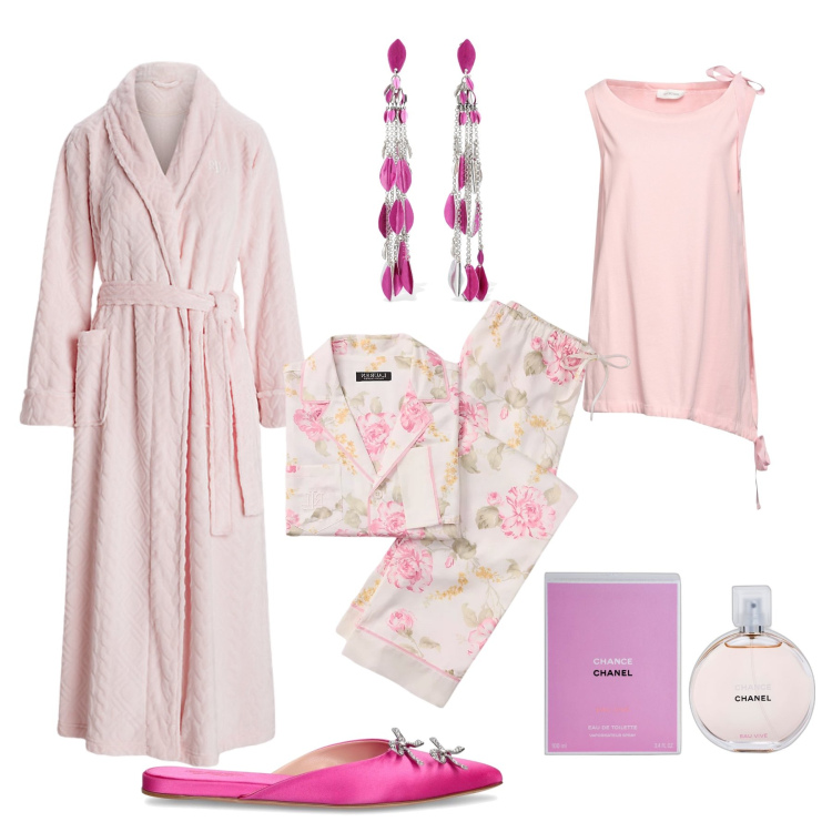 Outfit donna - Regali per le feste. Stile Chic per Tutti i giorni. Abbinamento con t-shirt, profumi, pigiama, vestaglie, orecchini, pantofole.