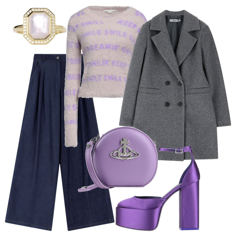 Outfit donna - Vivienne. Stile Chic per Tutti i giorni. Abbinamento con pullovers, décolleté, borse a tracolla, anelli, jeans, cappotti.