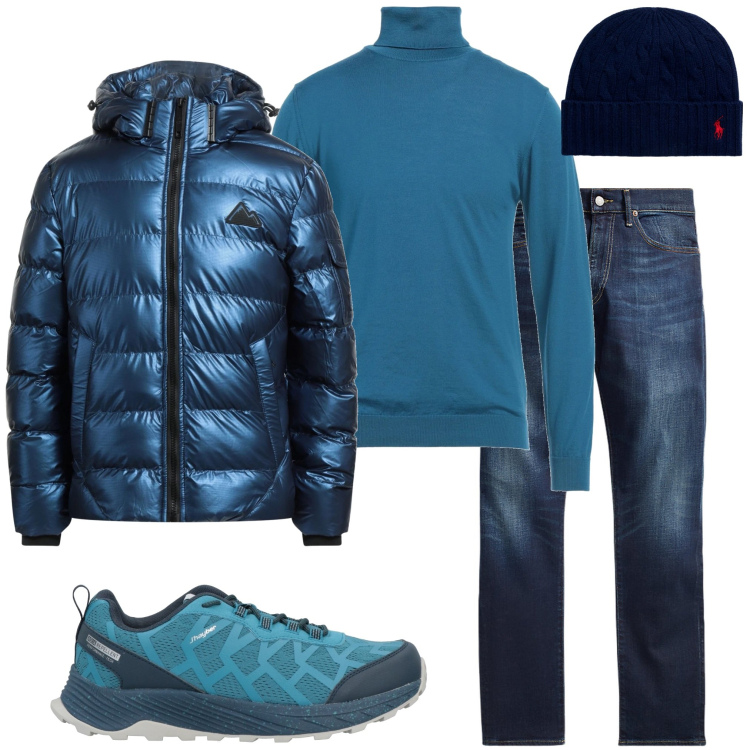 Outfit uomo - Con il gelo del mattino. Stile Urban per Tutti i giorni. Abbinamento con maglieria, piumini, sneakers, jeans, berretti.