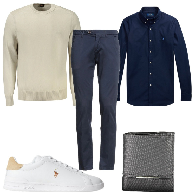 Outfit uomo - Minimal a dicembre. Stile Casual per Tutti i giorni. Abbinamento con pantaloni, camicie, sneakers, maglieria, portafogli.