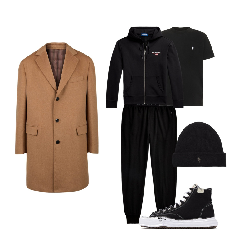 Outfit uomo - comodo e chic. Stile Casual per Tutti i giorni. Abbinamento con pantaloni sportivi, berretti, felpe con cappuccio, cappotti, sneakers alte, t-shirt.