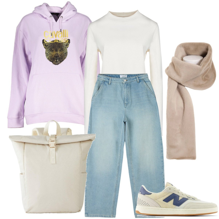 Outfit donna - I compiti delle vacanze. Stile Casual per Scuola/Università. Abbinamento con zaini, jeans, sneakers, foulard, felpe con cappuccio, t-shirt.