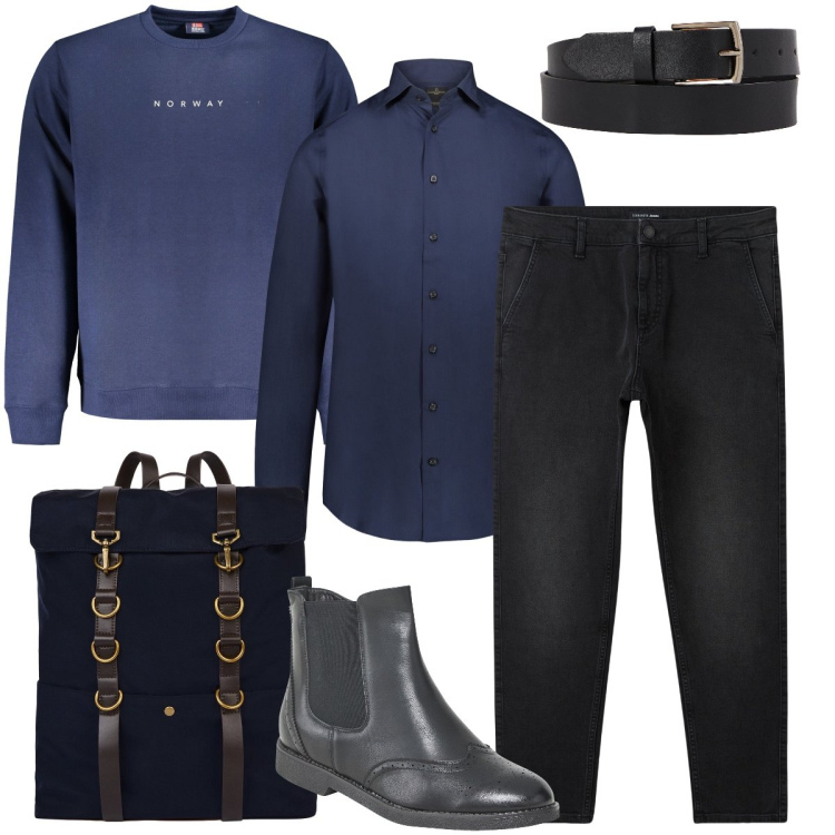 Outfit uomo - Lo zaino per l’ufficio. Stile Business/Elegante per Ufficio. Abbinamento con jeans, stivali e stivaletti, camicie, felpe, cinture, borse sportive.