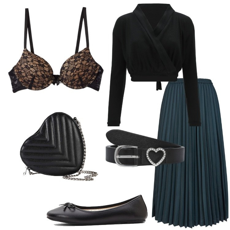 Outfit donna - Aspettando l\'anno nuovo. Stile Romantica per Serata fuori. Abbinamento con ballerine, borse a tracolla, reggiseni, cinture, top, minigonne.