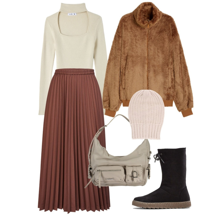 Outfit donna - Plissè sempre attuale. Stile Bon Ton per Tutti i giorni. Abbinamento con stivali, maglieria, berretti, blazer, minigonne, borse a spalla.