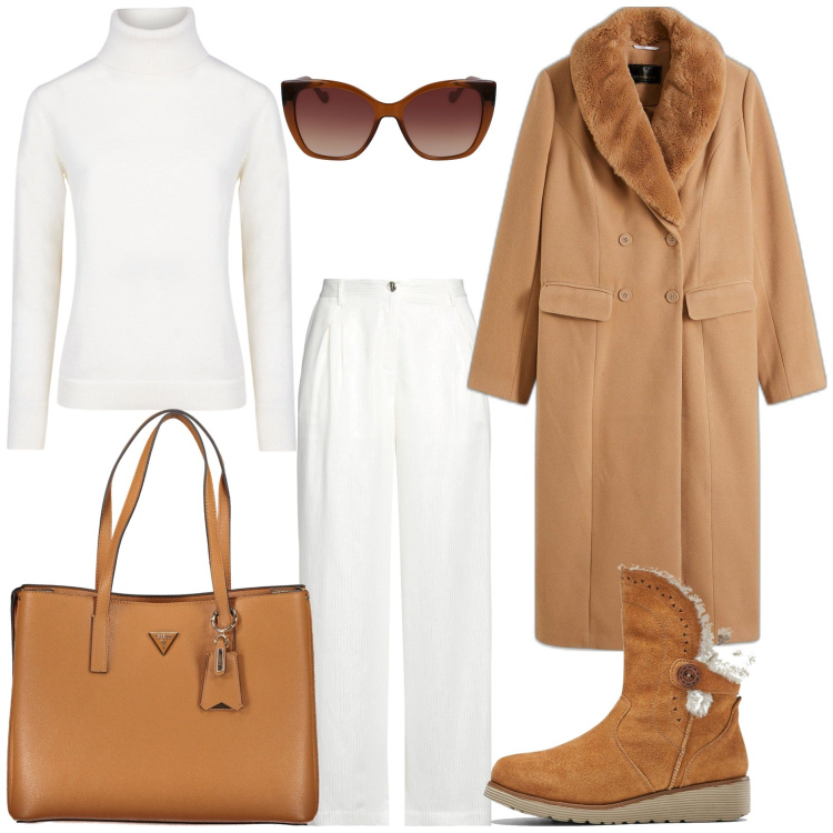 Outfit donna - Sporty chic. per Tutti i giorni. Abbinamento con stivali, cappotti, pantaloni, maglieria, borse a spalla, occhiali da sole.