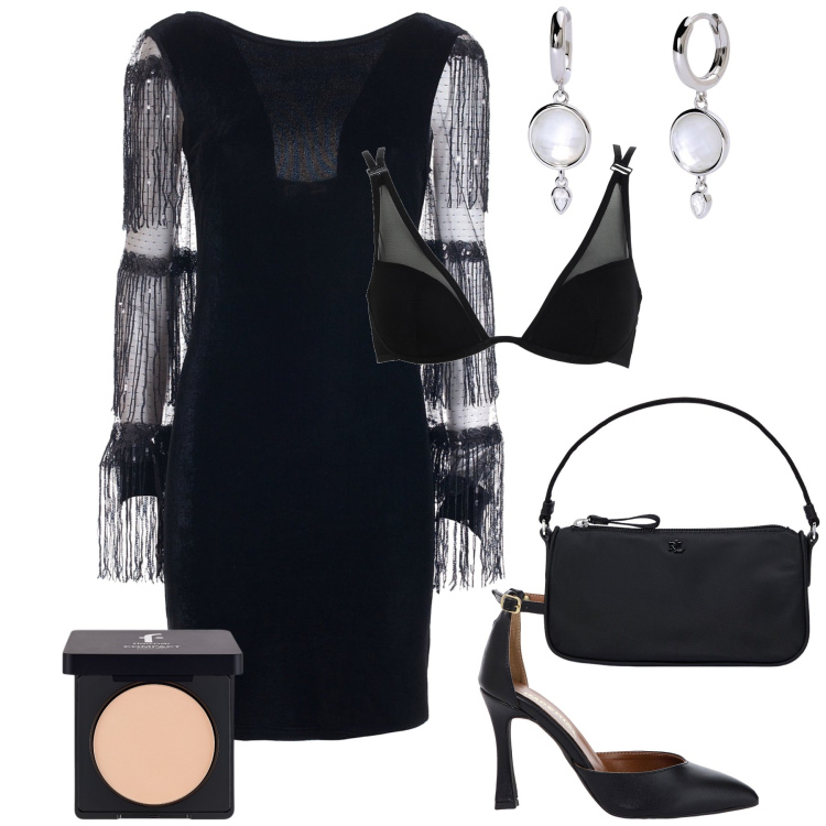 Outfit donna - Si balla. Stile Glamour per Serata fuori. Abbinamento con reggiseni, ciprie, orecchini, vestiti a tubino, décolleté, pochette.