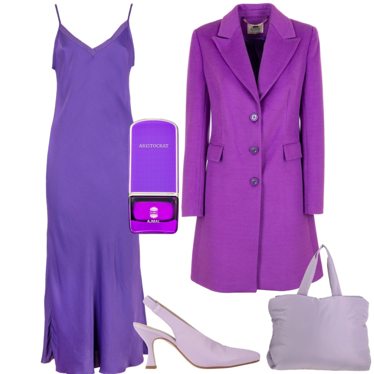 Outfit donna - Violetta. Stile Glamour per Serata fuori. Abbinamento con borse a mano, décolleté, profumi, cappotti, vestiti lunghi.