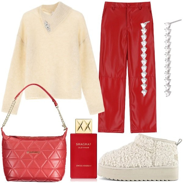 Outfit donna - Total look #2026462. Stile Casual chic per Tutti i giorni. Abbinamento con profumi, orecchini, maglieria, pantaloni, stivaletti, borse a spalla.