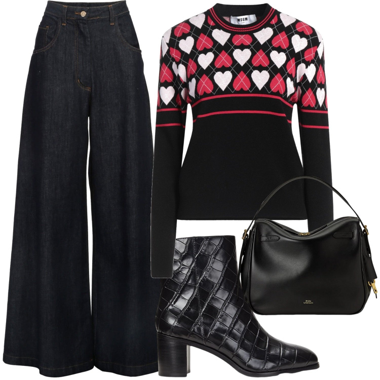 Outfit donna - Total look #2026487. Stile Casual per Ufficio. Abbinamento con pullovers, jeans, borse a mano, stivaletti.