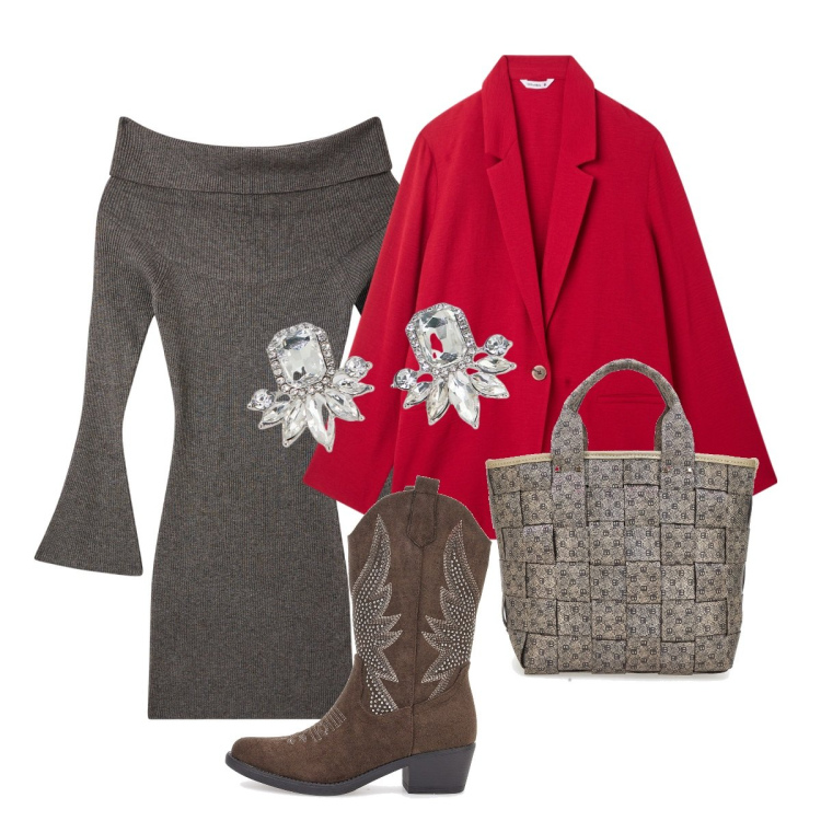 Outfit donna - Tu sei la luce del Natale!Remember. Stile Sexy per Tutti i giorni. Abbinamento con blazer, vestiti corti, orecchini, stivaletti texani, borse a mano.