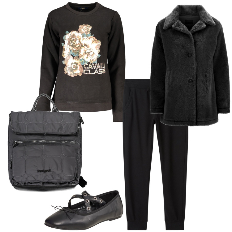 Outfit donna - Week end fuori. Stile Basic per Tutti i giorni. Abbinamento con ballerine, pantaloni, cappotti, felpe, zaini.