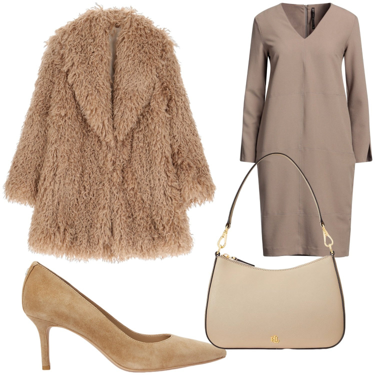 Outfit donna - Total look #2026532. Stile Chic per Serata fuori. Abbinamento con vestiti corti, ecopellicce, borse a spalla, décolleté.