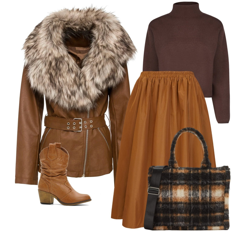 Outfit donna - Total look #2026550. Stile Casual chic per Ufficio. Abbinamento con stivaletti texani, blazer, shopping bag, cardigans, gonne lunghe.
