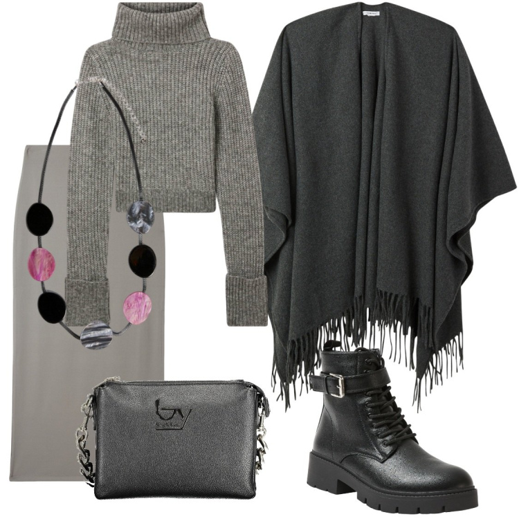 Outfit donna - 1 gennaio. Stile Casual per Tutti i giorni. Abbinamento con cappe, gonne lunghe, maglieria, anfibi, collane, borse a spalla.