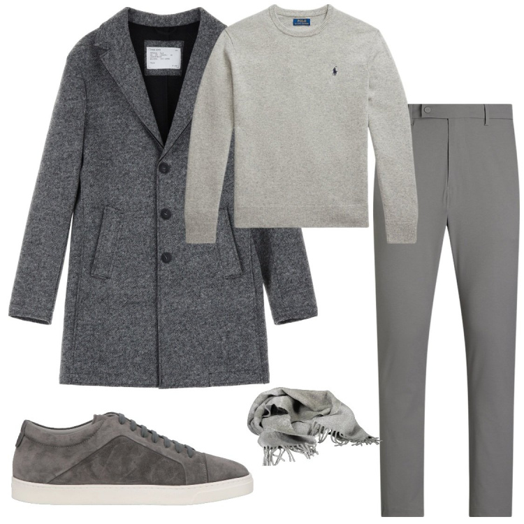 Outfit uomo - Grigio. Stile Trendy per Tutti i giorni. Abbinamento con sneakers, cappotti, maglieria, pantaloni, sciarpe.