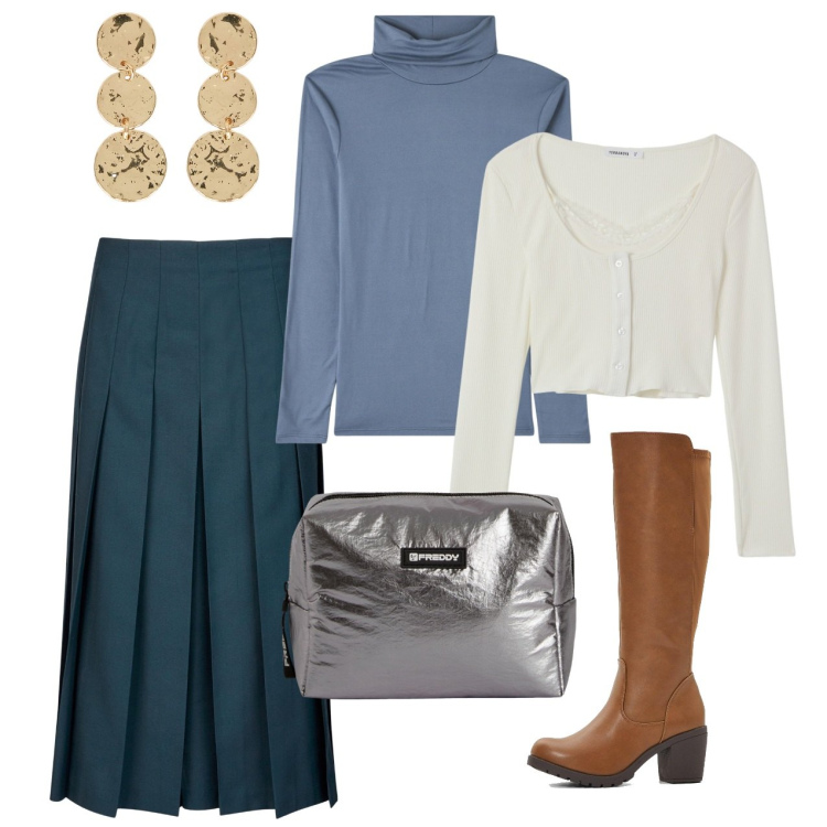 Outfit donna - Gli orecchini lunghi sul dolcevita. Stile Bon Ton per Tutti i giorni. Abbinamento con stivali, maglieria, cardigans, valigie, gonne longuette, orecchini.
