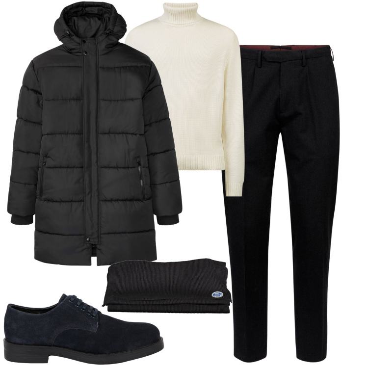 Outfit uomo - In città. Stile Urban per Tutti i giorni. Abbinamento con giacche, pantaloni, maglieria, sciarpe, scarpe stringate.