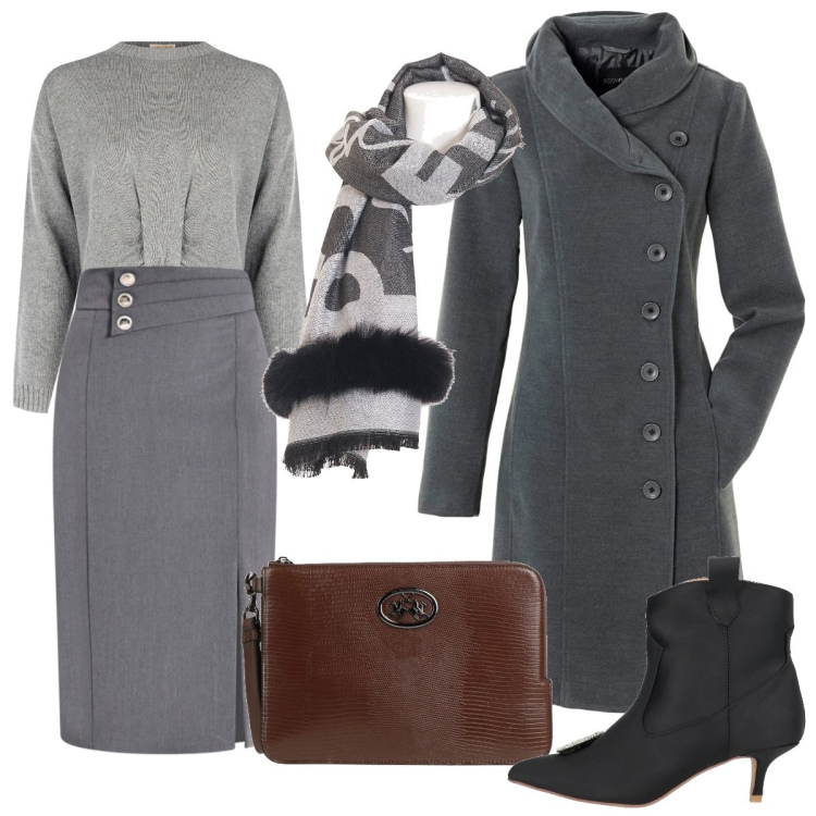 Outfit donna - Bon Ton d\'inverno. Stile Bon Ton per Tutti i giorni. Abbinamento con cappotti, stivaletti, borse a mano, maglieria, gonne longuette, sciarpe.