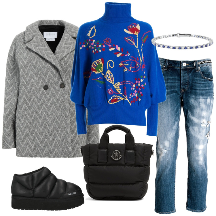 Outfit donna - Total look #2026606. Stile Basic per Tutti i giorni. Abbinamento con caban, stivaletti, braccialetti, maglieria, jeans, borse tote.
