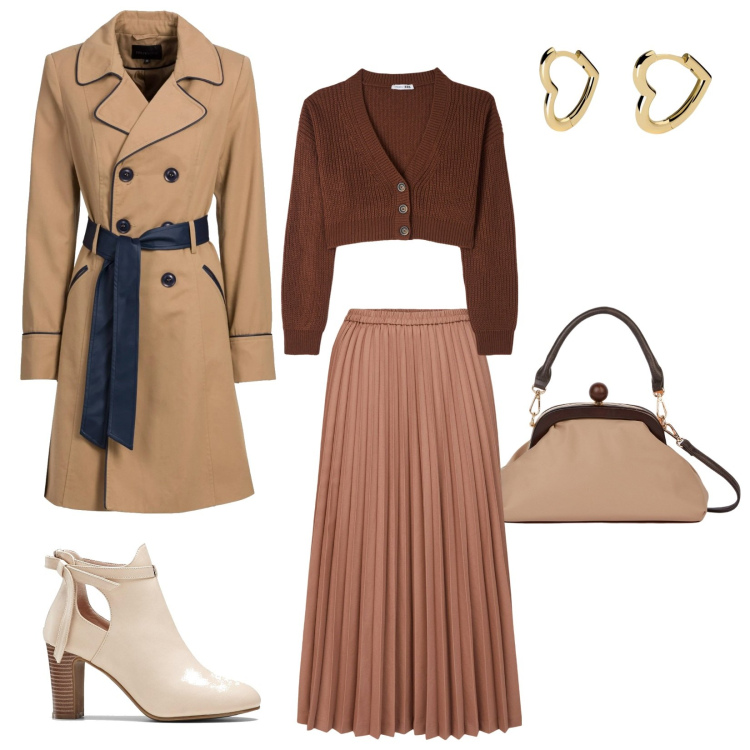 Outfit donna - Total look #2026657. Stile Vintage retrò per Tutti i giorni. Abbinamento con trench, stivaletti, cardigans, orecchini, clutch, minigonne.