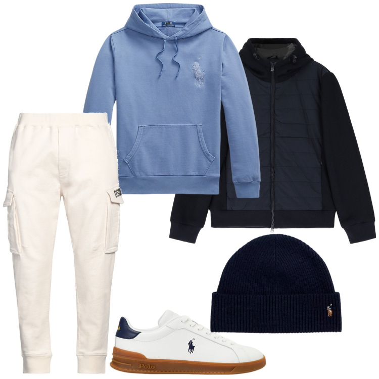 Outfit uomo - I cargo morbidissimi. Stile Casual per Tutti i giorni. Abbinamento con pantaloni, piumini, berretti, felpe con cappuccio, sneakers.