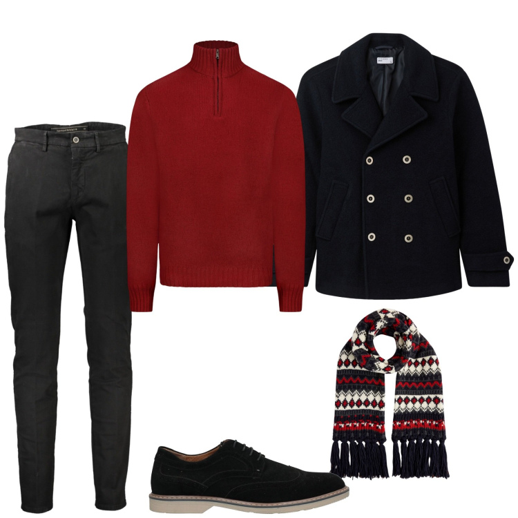 Outfit uomo - Total look #2026718. Stile Casual per Ufficio. Abbinamento con scarpe stringate, cappotti, pantaloni, sciarpe, maglieria.