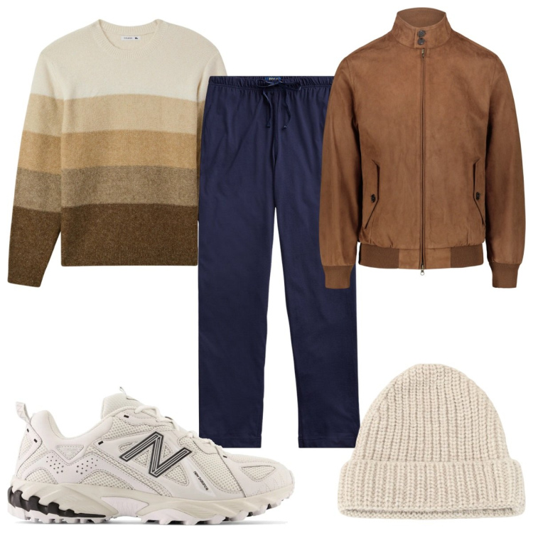 Outfit uomo - Total look #2026737. Stile Trendy per Tutti i giorni. Abbinamento con maglieria, scarpe sportive, berretti, pantaloni, giacche.