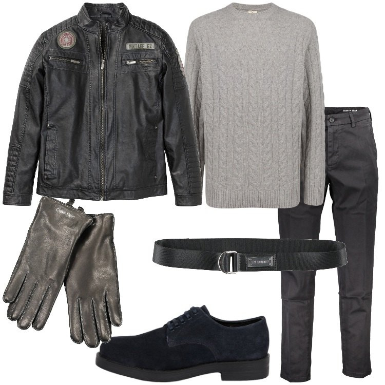 Outfit uomo - Dettagli in pelle. Stile Trendy per Tutti i giorni. Abbinamento con cinture, giacche, scarpe stringate, pantaloni, maglieria, guanti.