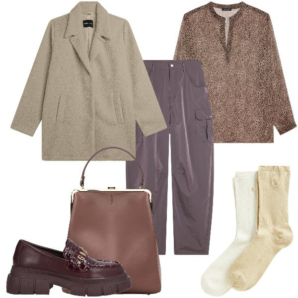 Outfit donna - Vintage & comfy. Stile Vintage retrò per Tutti i giorni. Abbinamento con mocassini, cappotti, pantaloni cargo, calzini, borse a spalla, bluse.
