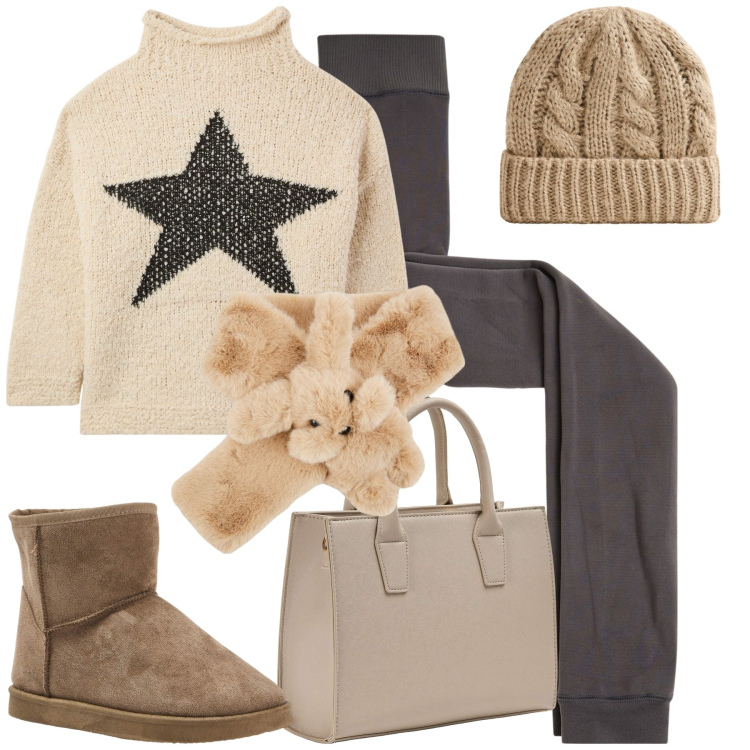 Outfit donna - I leggings imbottiti. Stile Casual per Tutti i giorni. Abbinamento con leggings, sciarpe, shopping bag, stivaletti, berretti, maglieria.