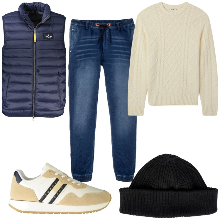 Outfit uomo - Total look #2026818. Stile Casual per Tutti i giorni. Abbinamento con jeans dritti, maglieria, sneakers, giacche, berretti.