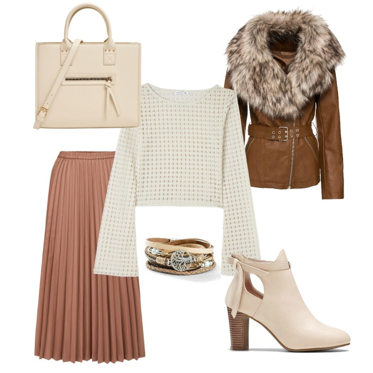 Outfit donna - Semplicità. Stile Romantica per Tutti i giorni. Abbinamento con stivaletti, braccialetti, blazer, maglieria, shopping bag, minigonne.