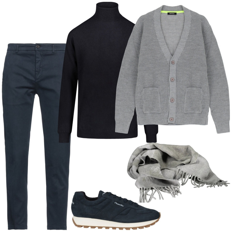 Outfit uomo - Total look #2026870. Stile Trendy per Tutti i giorni. Abbinamento con pantaloni, sneakers, cardigans, maglieria, sciarpe.