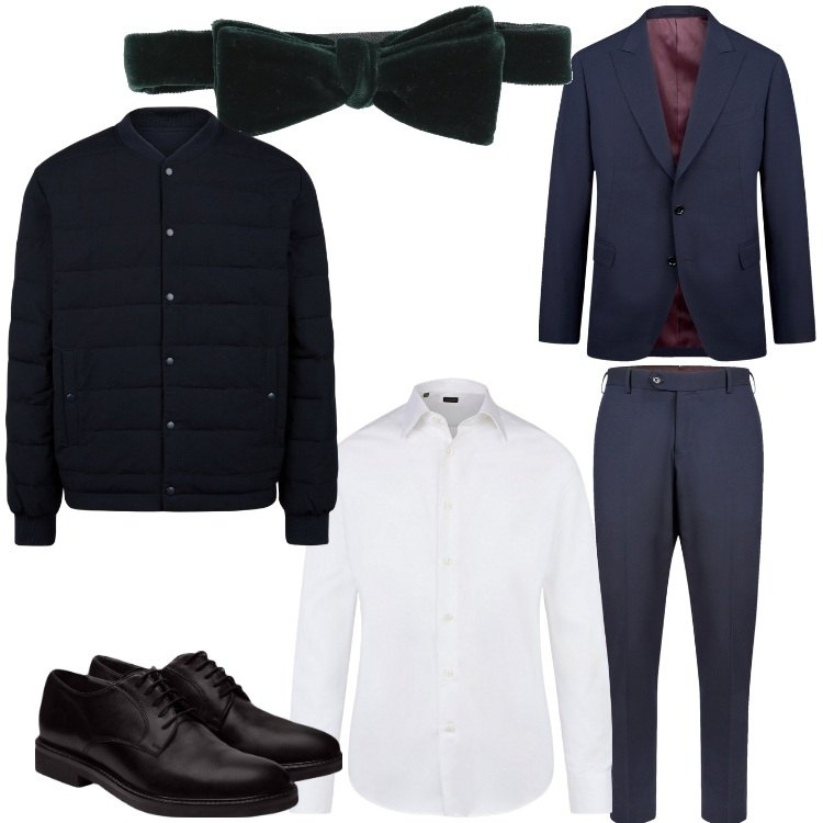 Outfit uomo - Buon 2025. Stile Business/Elegante per Serata speciale. Abbinamento con cravatte, scarpe stringate, abiti, camicie, piumini.