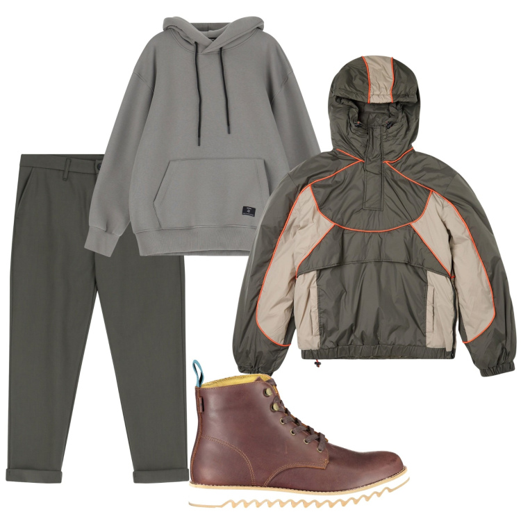 Outfit uomo - Il giubbotto tecnico. Stile Urban per Tutti i giorni. Abbinamento con giacche, pantaloni, felpe con cappuccio, stivali.