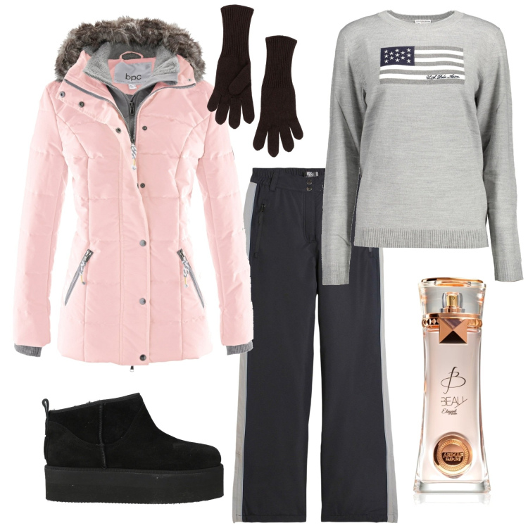 Outfit donna - Total look #2026909. Stile Sporty chic per Tutti i giorni. Abbinamento con piumini, pantaloni, stivaletti, profumi, guanti, maglieria.