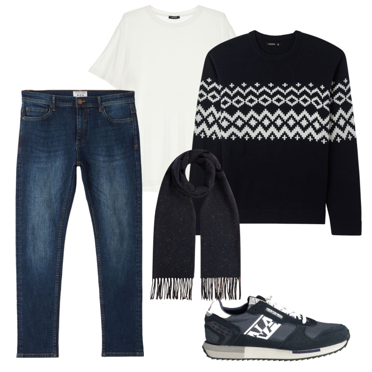 Outfit uomo - Comodo e pratico. Stile Trendy per Tutti i giorni. Abbinamento con maglieria, jeans skinny, t-shirt, sciarpe, sneakers.