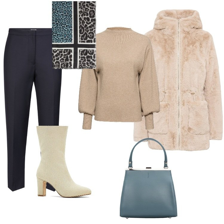 Outfit donna - Total look #2026944. Stile Casual per Serata fuori. Abbinamento con ecopellicce, maglieria, stivaletti, clutch, pantaloni, sciarpe.
