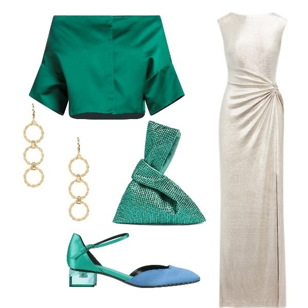 Outfit donna - In valigia per capodanno. Stile Chic per Serata fuori. Abbinamento con blazer, décolleté, vestiti, orecchini, borse a mano.