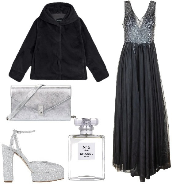 Outfit donna - Idee per capodanno. Stile Chic per Cerimonia. Abbinamento con décolleté, profumi, vestiti lunghi, blazer, clutch.