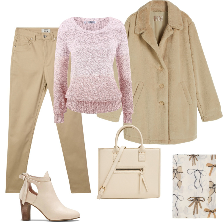 Outfit donna - Total look #2026959. Stile Casual per Ufficio. Abbinamento con maglieria, stivaletti, pantaloni skinny, shopping bag, sciarpe, cappotti.