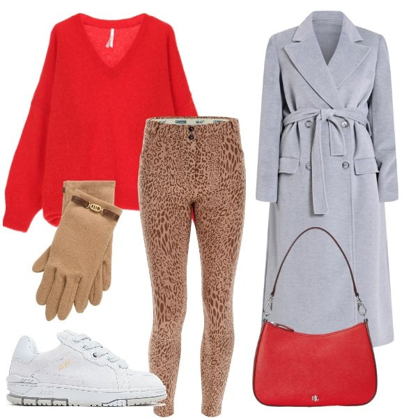 Outfit donna - Giornata con amiche. Stile Casual per Tutti i giorni. Abbinamento con cappotti, maglieria, pantaloni skinny, guanti, borse a spalla, sneakers.