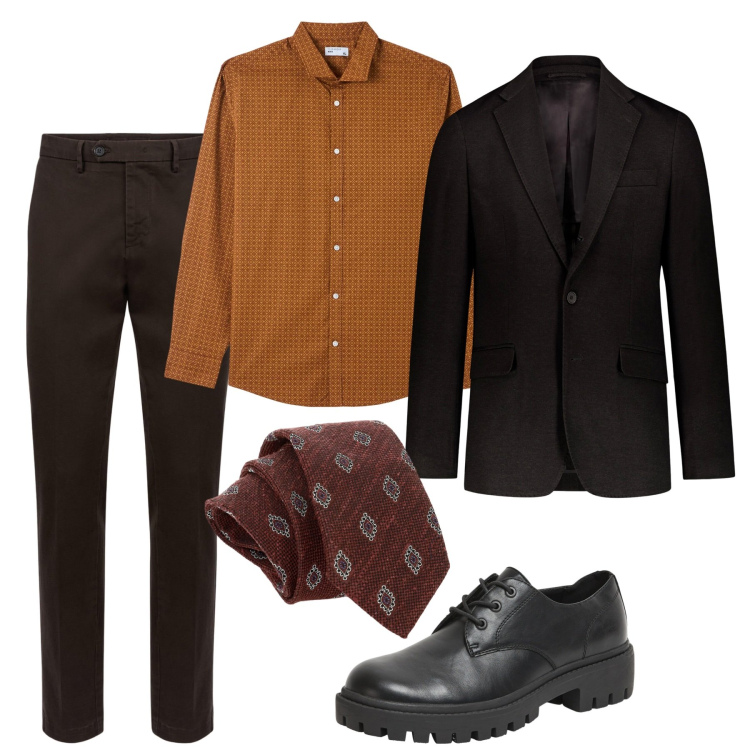 Outfit uomo - Moka e caramello. Stile Business/Elegante per Ufficio. Abbinamento con scarpe stringate, camicie, cravatte, pantaloni chino, giacche.