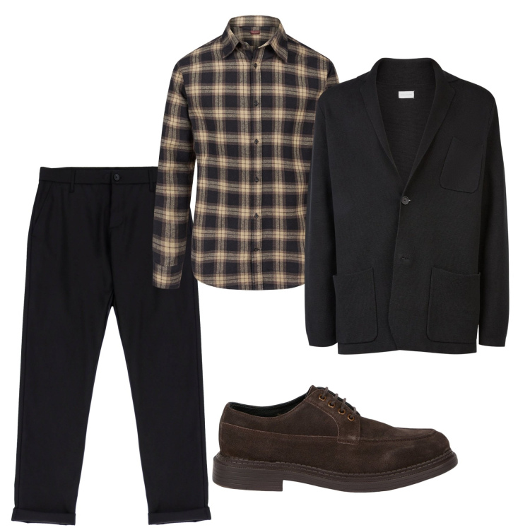 Outfit uomo - Relax mood. Stile Casual per Tutti i giorni. Abbinamento con pantaloni, scarpe stringate, cardigans, camicie.