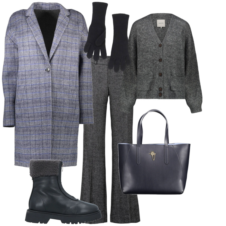 Outfit donna - Total look #2027054. Stile Mannish per Ufficio. Abbinamento con pantaloni a palazzo, stivaletti, guanti, cardigans, cappotti, borse a spalla.