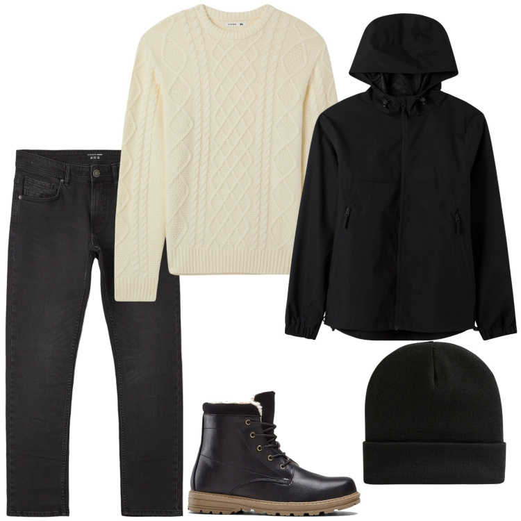 Outfit uomo - Everyday. Stile Casual per Tutti i giorni. Abbinamento con stivali e stivaletti, giacche, jeans dritti, berretti, maglieria.